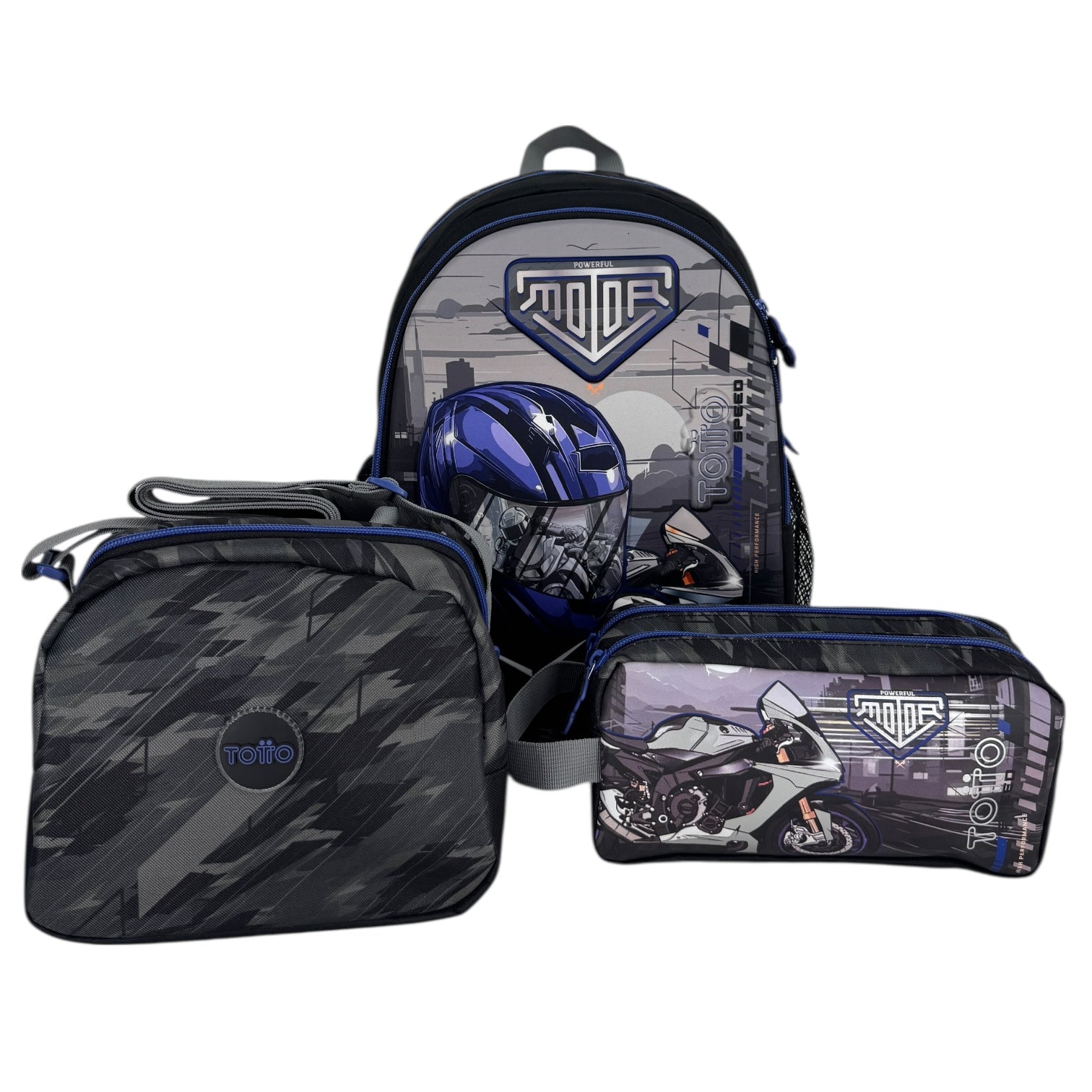 Kit Morral + Lonchera+ Cartuchera Totto Helmet Racing M NZ0